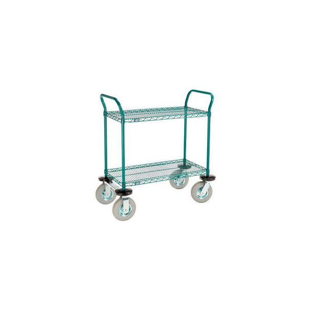Nexel 2 Shelf Utility Cart Poly-Green 36""Wx18""Dx 42""H Pneumatic Casters2 Swiv