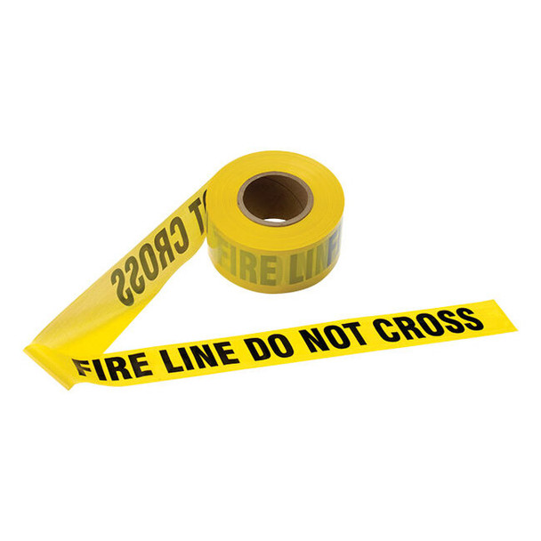 Presco Barricade Tape, 3 mil, "Fire Line Do Not Cross", Yellow, 8/Case