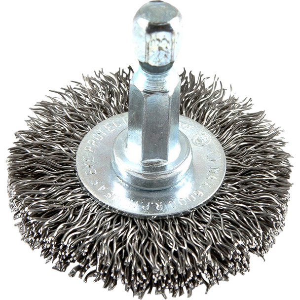 Wire Wheel,Crimped,1-1/2"x .012"x 1/4" Hex Shank 72725