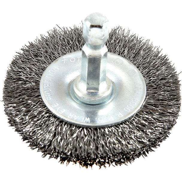 Wire Wheel,Crimped, 2" x .008" x 1/4" Hex Shank 72728