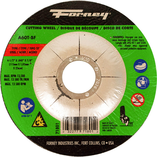 Cut-Off Wheel, Metal,Type 27, 4-1/2"x .040"x7/8" 71801