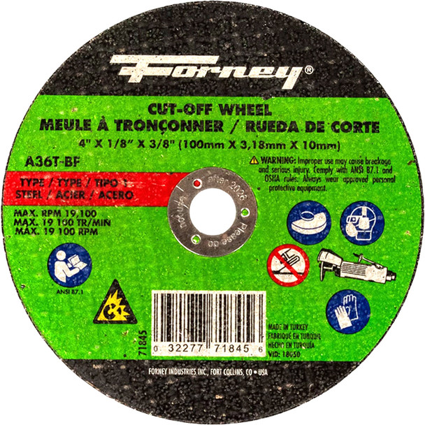 Cut-Off Wheel, Metal, Type 1, 4" x 1/8" x 3/8" 71845
