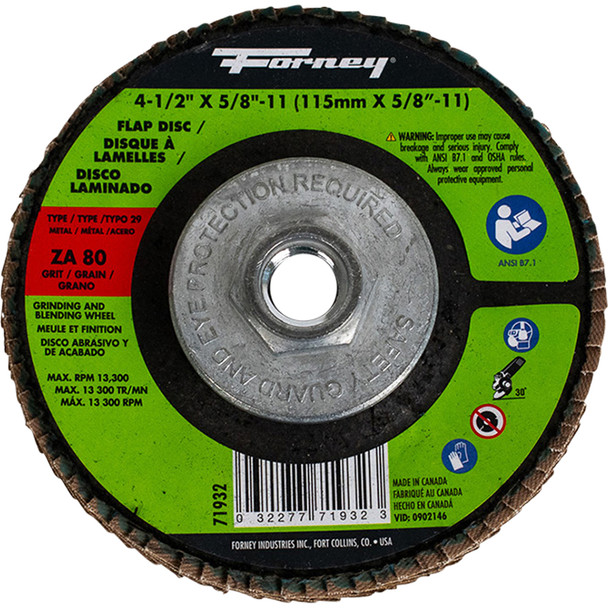 Flap Disc, Type 29, 4-1/2 in x 5/8 in-11, ZA80 71932