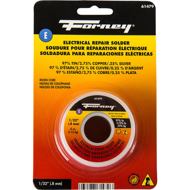 Solder,LeadFree,ElectRepair,RosinCore,1/32in,4oz 61479