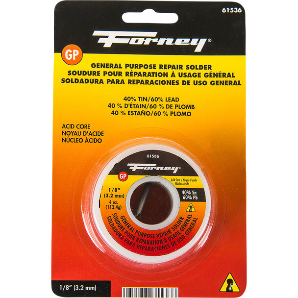 Solder,GenPurpose Repair, Acid Core, 1/8 in, 4oz 61536