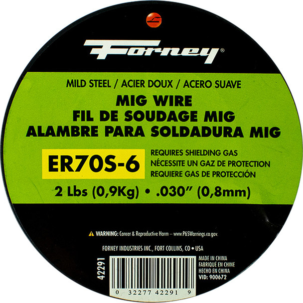 ER70S-6, MIG Wire, Mild Steel, .030 in Dia x 2# 42291