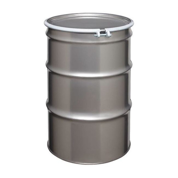 Open Head Transport Drum, 304 Stainless Steel, 55 gal, Unlined, Silver