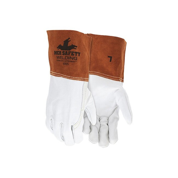 4955 Welding Leather Glove, Gauntlet Cuff, Wing Thumb, Premium Cowhide, M, 12 PK