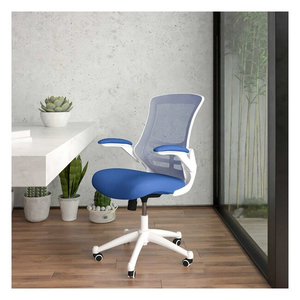 Desk Chair Blue Mesh Mid-Back Desk Chair, Mesh, Blue Mesh/White Frame
