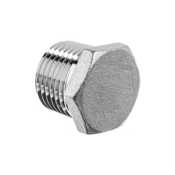 Hex Head Plug, 304 Stainless Steel, 1 1/2 in, Male BSPT, Class 150