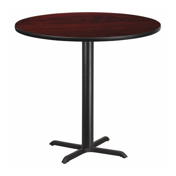 Round Mahogany Laminate Table w/Rnd Base,42", Laminate Top, Wood Grain