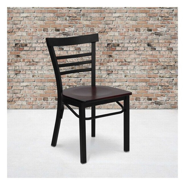 Flash Furniture Black Ladder Chair-Mah Seat,PK2 2-XU-DG6Q6B1LAD-MAHW-GG