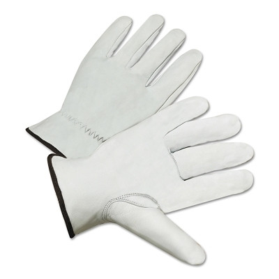 Premium Grain Goatskin Driver Gloves, Large, Unlined, White Pack of 12
