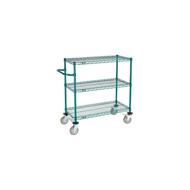 Nexel 3 Shelf Push Cart Poly-Green36""W x 18""D x 40""H Poly Casters2 Rigid 2 Br