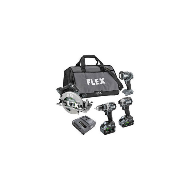 Flex 4 Tool Combo Kit w/ Turbo Hammer Drill Driver Impact Driver Quick Eject Cir