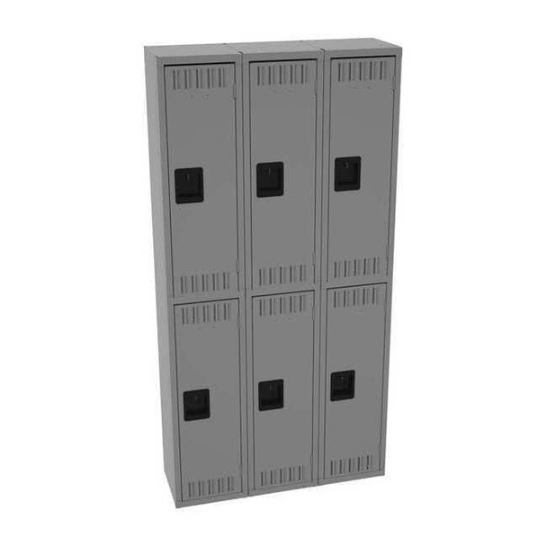 Wardrobe Locker, 36 in W, 12 in D, 72 in H, (2) Tier, (3) Wide, Medium Gray