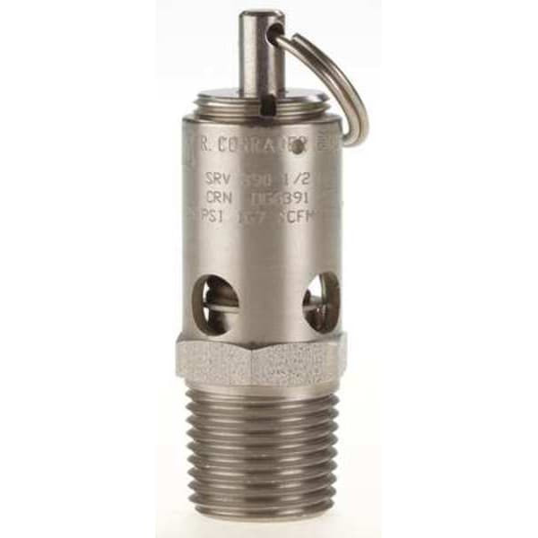 Conrader Safety Valve,Soft Seat,1/2In,250 PSI,SS SRV390-1/2-V-SS-250