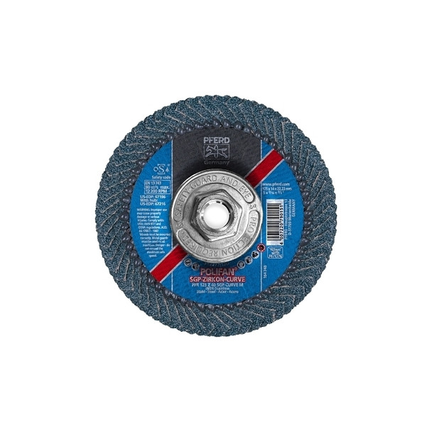 POLIFAN® Flap Disc, 5 in, 40 Grit, 5/8 Arbor, 12,200 RPM, Z-Curve, T29