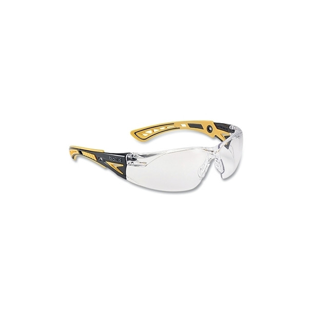Rush+ Series Safety Glasses, Clear Lens, Polycarbonate, Anti-Scratch, Anti-Fog, Yellow/Black Frame