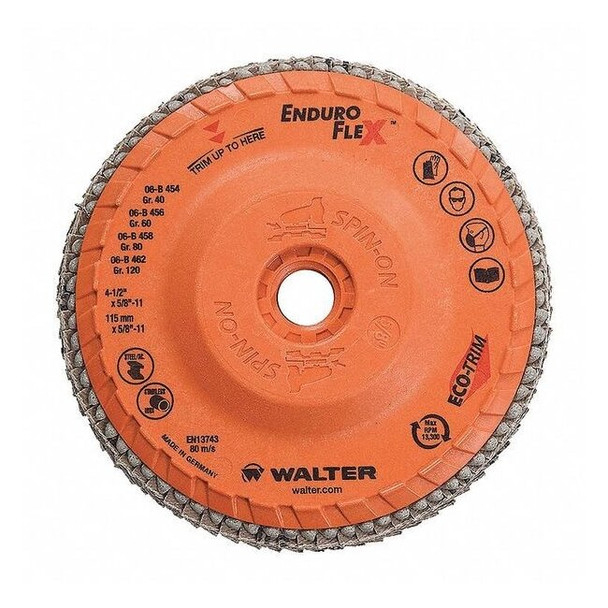 Walter Flap Disc,Medium,Grit 60,4-1/2"Dia. 06B456