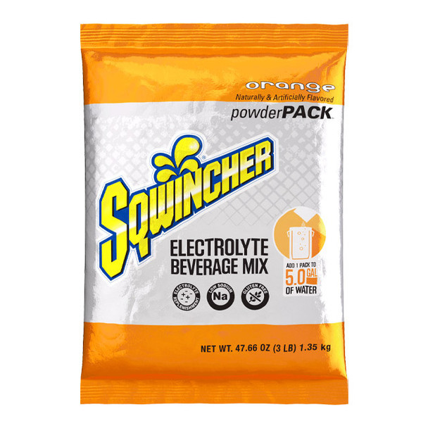 Sqwincher® Regular Powder Packs, 47.66 oz Packs, 5 gal Yield, Orange, 16/Case
