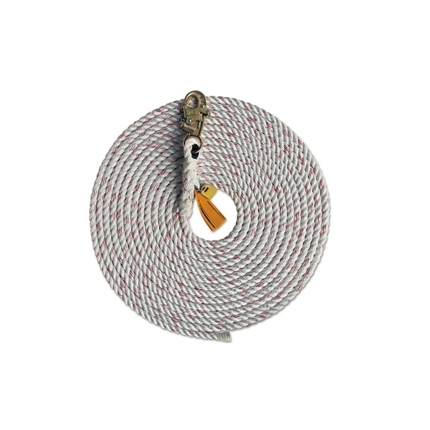 Rope Lifeline with Snap Hooks, 310 lb Cap, 50 ft, Polyester/Polypropylene Blend
