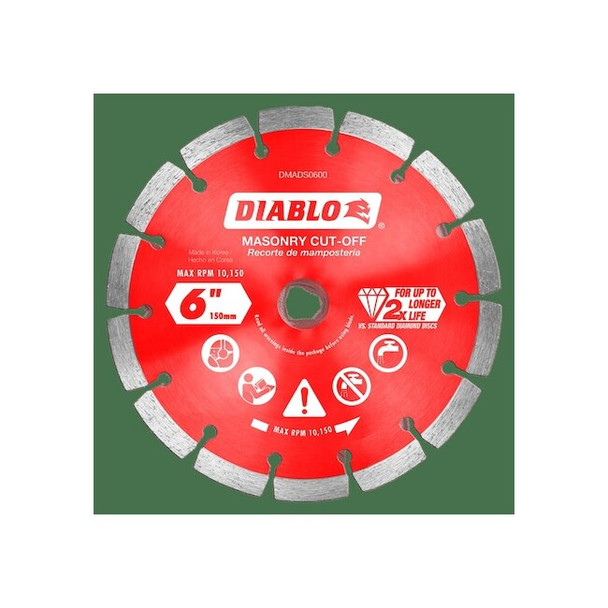 Diablo Diamond Saw Blade, Dia-6", Arbor-5/8", 7/8" DMADS0600