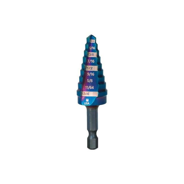 Spyder 9 Step Bit, Mach-Blue Hex Shank, 1/4'', 3/4'' 19021