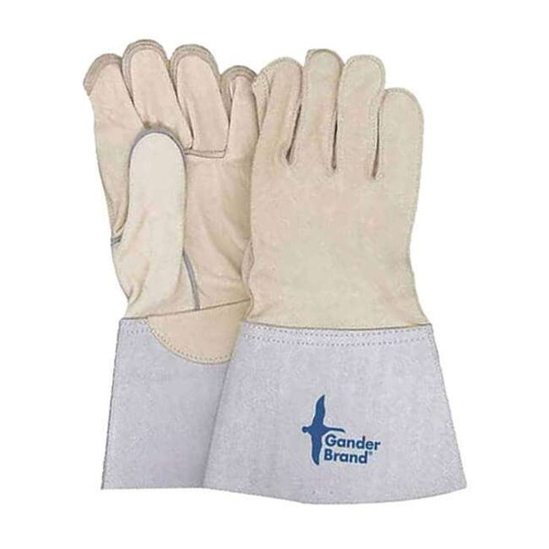 Bdg Leather Gloves, Gauntlet Cuff, Wing Thumb, Gray/Tan, L, 1 PR 64-1-350-5-11