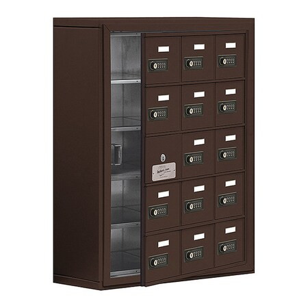 Cell Phone Locker, 24 in W, 9 1/4 in D, 31 in H, (3) Wide, (5) Tier, Bronze
