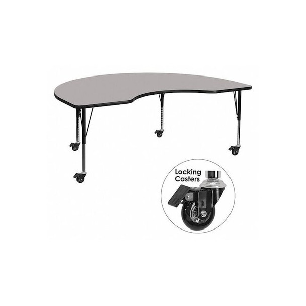 Kidney Activity Table, 48" W, 96" L, 25.37" H, Laminate, Grey