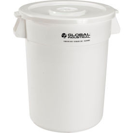 Global Industrial Plastic Trash Can with Lid - 32 Gallon White