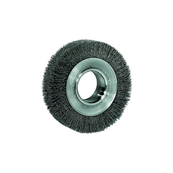 Wide-Face Crimped Wire Wheel, 6 in Dia. x 1 1/4 in W, 0.014 in Steel, 6,000 rpm