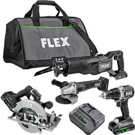 Flex Brushless 4 Tool Combo Kit w/ Circular Saw Drill Driver Reciprocating Saw &