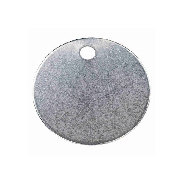 Blank Tag, Stainless Steel, 1 1/2 in H x 1 1/2 in W, Silver, Round, 25 PK