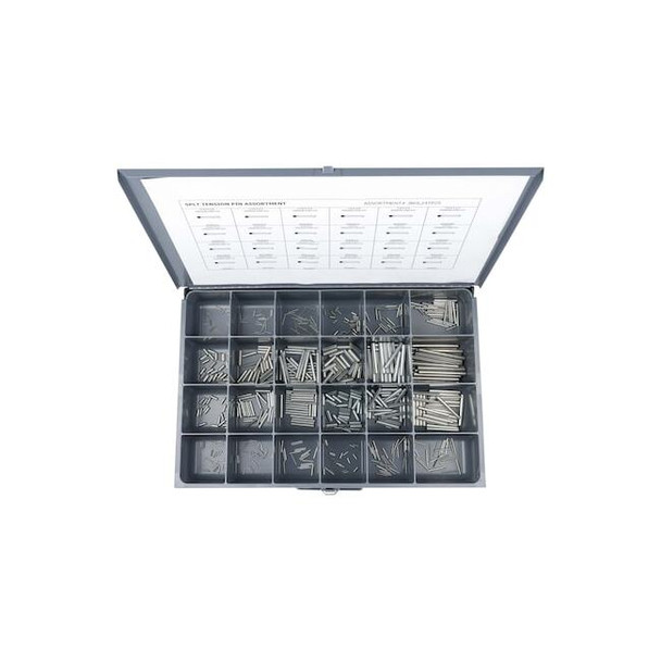 Spring Pin Assortment, Steel, Zinc Plated, 600 Pcs