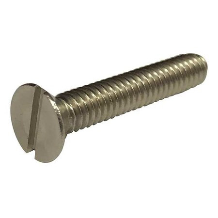 #10-32 x 2 in Slotted Flat Machine Screw, Plain Stainless Steel, 100 PK