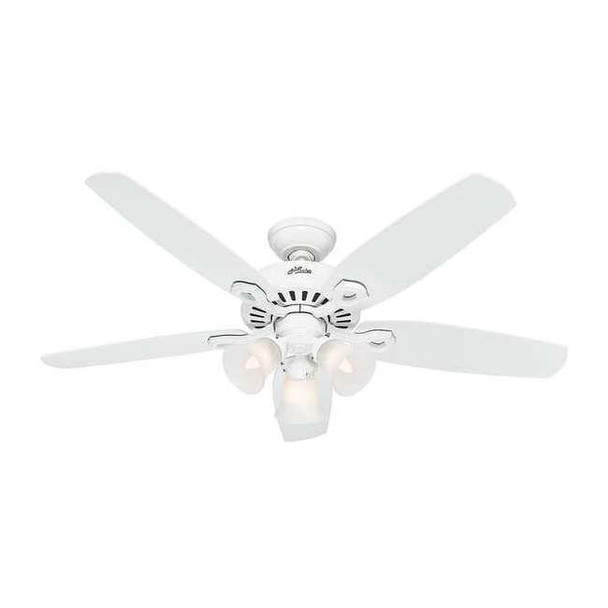 Decorative Ceiling Fan, 52 in Blade Dia, 5 Blades, 3 Speeds, 120V AC, Snow White