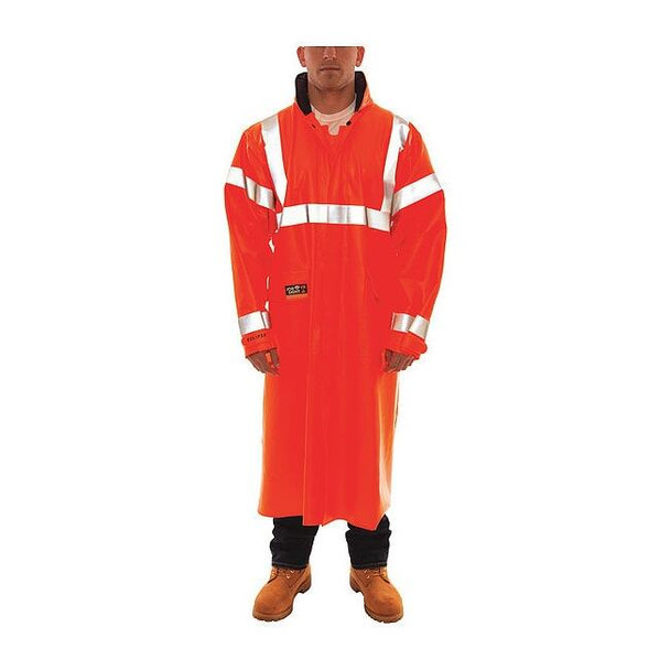 Tingley Arc Flash Flame Resistant Rain Coat, PVC, Class 3 Orange, 4XL C44129