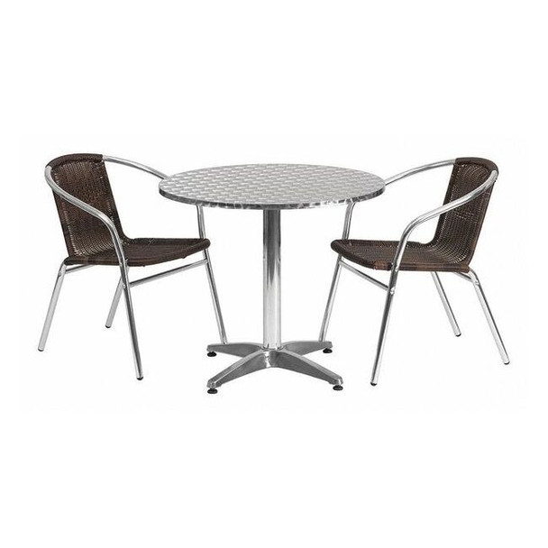 Round Table Set, Aluminum, Plastic, Rattan, Stainless Steel, Grey