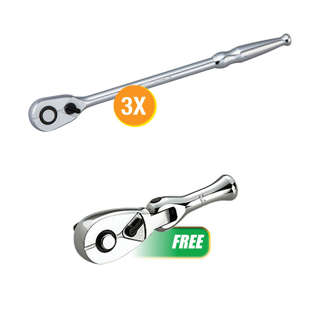 Buy (3) 3/8in Ratchet Handle 90 Tooth long Get (1) 3/8 Compact Ratched Handle (Flexible) 80MM Long BR390LP