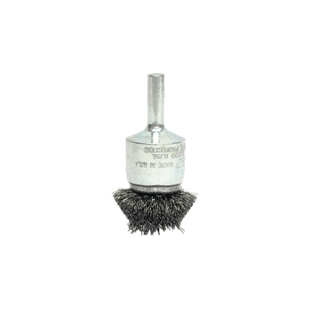 Stem-Mounted Circular Flared End Brushes, Steel, 20,000 rpm, 1 1/2" x 0.02"