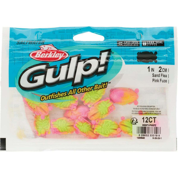 Berkley Gulp! 1 In. Pink Fuze Saltwater Surf Bytes Sand Fleas (12-Pack)