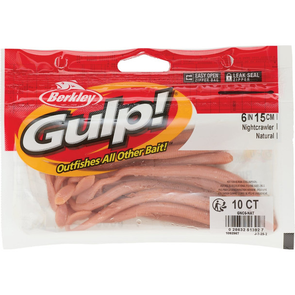Berkley Gulp! 6 In. Bait Nightcrawler Fishing Lure GNC6-NAT
