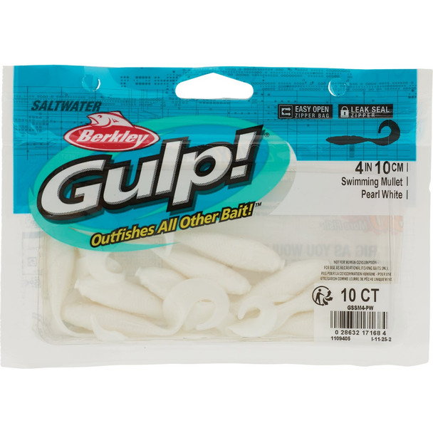 Berkley Gulp! 4 In. Pearl Saltwater Swimming Mullet (10-Pack) GSSM4-PW