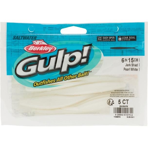 Berkley Gulp! Pearl White Saltwater Jerk Shad Fishing Lure GSJS6-PW