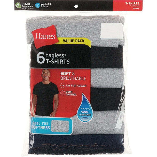 Hanes 3XL Black & Gray Cotton Crew T-Shirt (6-Pack) 216BG6-3XL