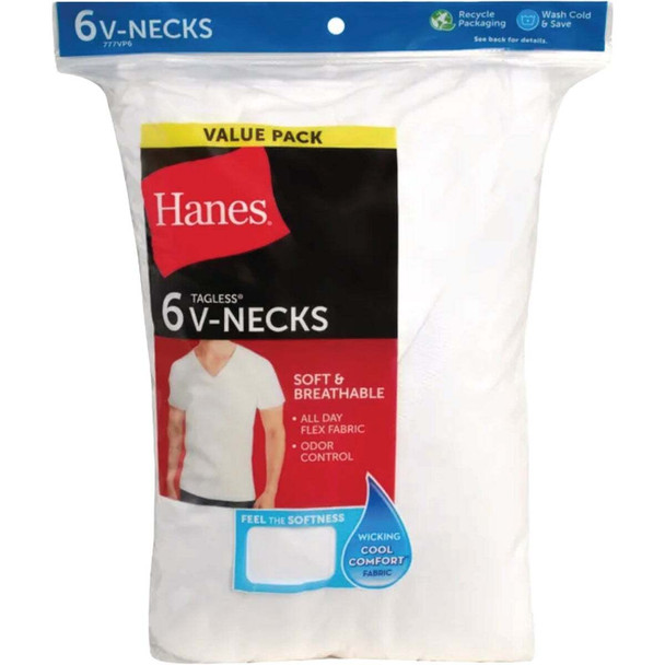 Hanes M White Cotton V-Neck T-Shirt (6-Pack) 777VP6-M