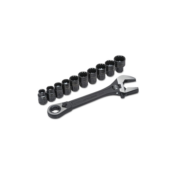 Pass-Thru™ X6™ Black Oxide Adjustable Wrench and Spline Socket Set, 11 PC