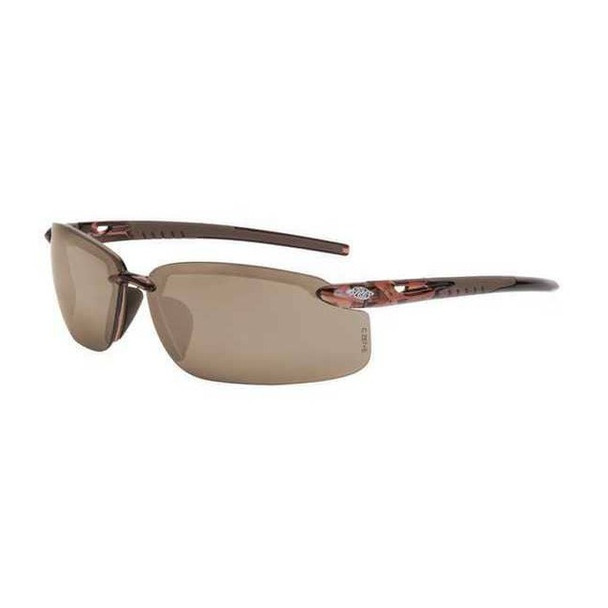 ES5, Safety Glasses, Anti-Scratch, Amber Mirror Lens, Brown Frame, Half-Frame